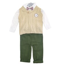 G10999TOD: Boys Knitted Vest, Shirt With Bow Tie & Pant Outfit (2-4 Years)